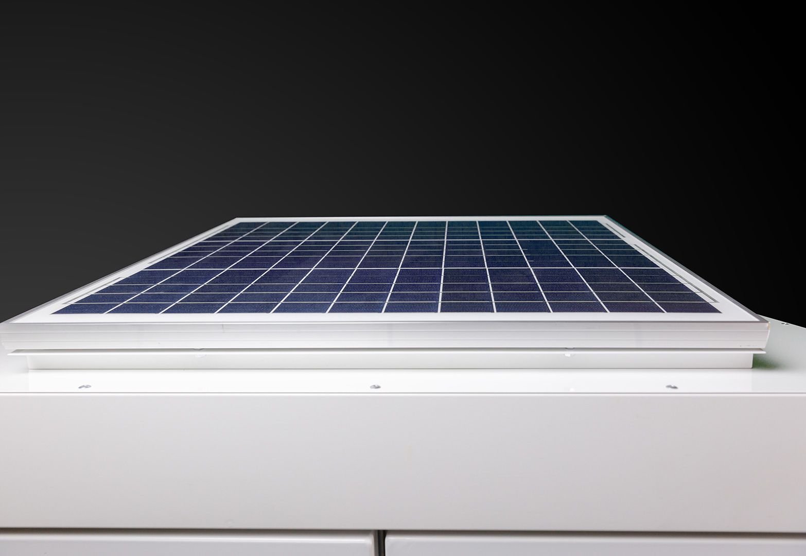 Close-up view of the solar panel on the top of a solar-powered smart locker