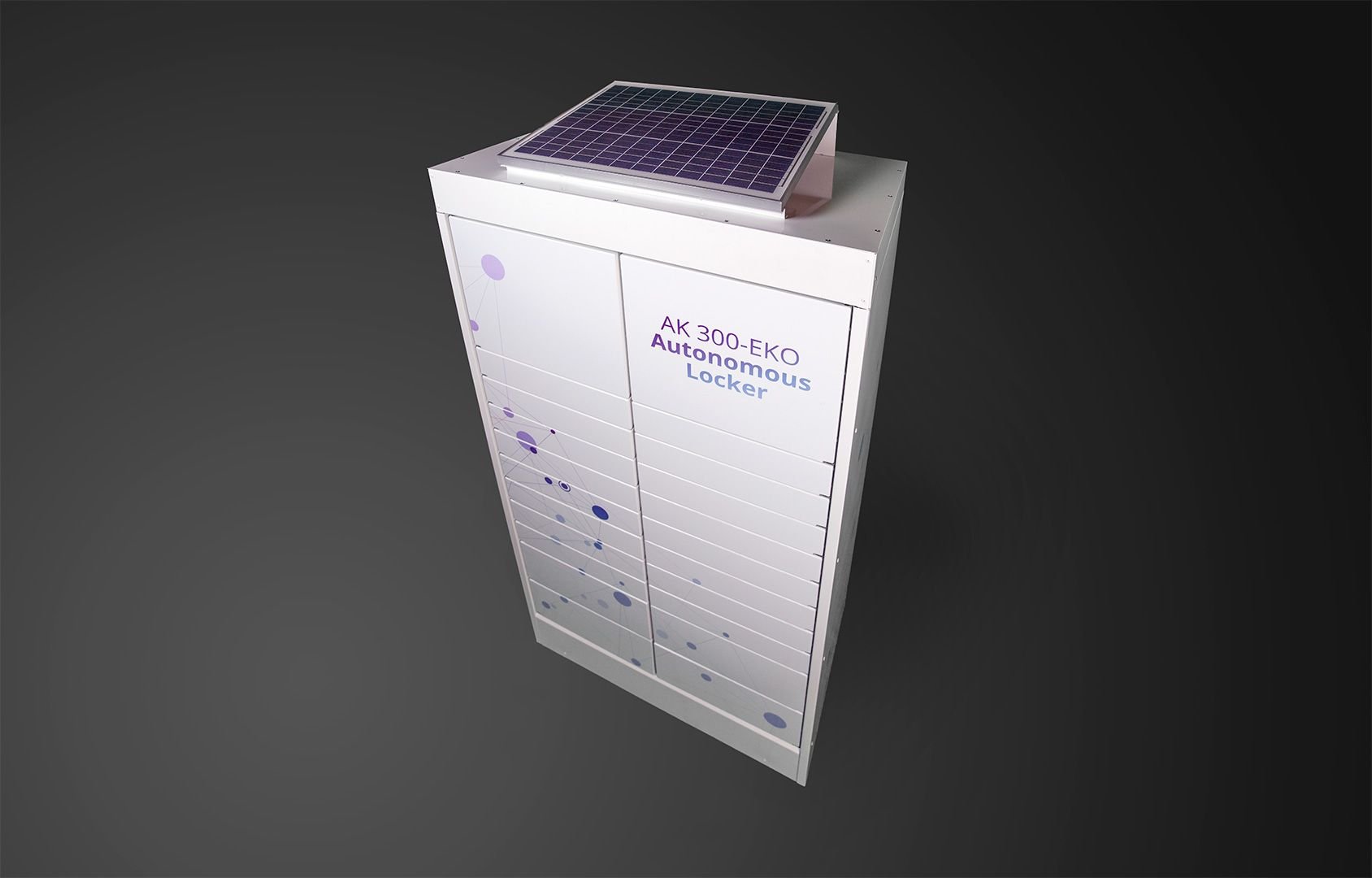 Angle view of the solar panel mounted on a solar-powered smart parcel locker 